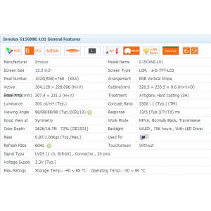 Industrial High Brightness LCD Panel 15" G150XNE-L01 , Industrial Lcd Monitor