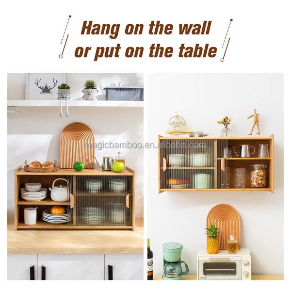 Bamboo Wall Mounted Kitchen Pantry Organizers Sideboard With Transparent Doors