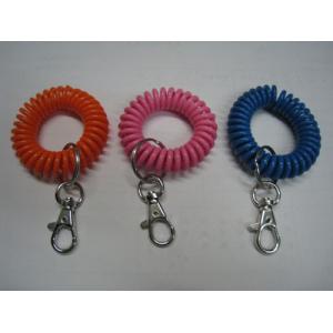 Spiral wrist coil key chains orange pink blue popular colors w/split ring and thumb hook