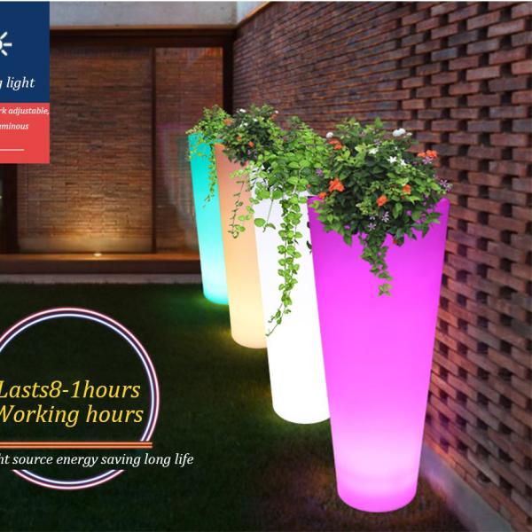 Luminous Flower Pot Exhibition Luminous Colorful Garden Plant Pots Plastic Planter Floor Lamp For Party Hire