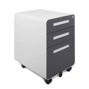 Round Edge 3 Drawer Metal Storage Grey Movable Cabinet