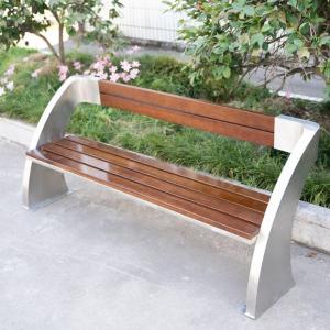Simple Rustic Wooden Bench Stainless Steel Frame Chair For Outdoor