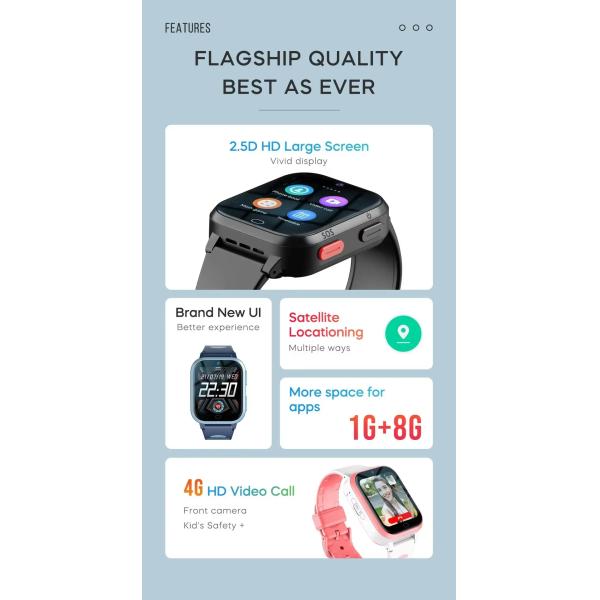 A73E 4G Kids Smart Watch 8GB Rom GPS Tracker Voice Video Call Camera SOS Children