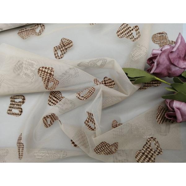 Heart Tulle Lace Printed Flocked Mesh Fabric For Children's Clothing