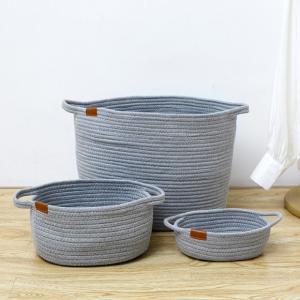 Rope Baskets for Storage Cotton Woven White Basket Bins with Handles