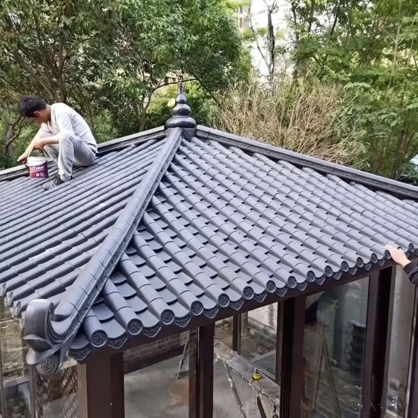 Chinese Roof Overhang Gate Wall Waterproof Material Artificial Decorative Plastic Roof Tile