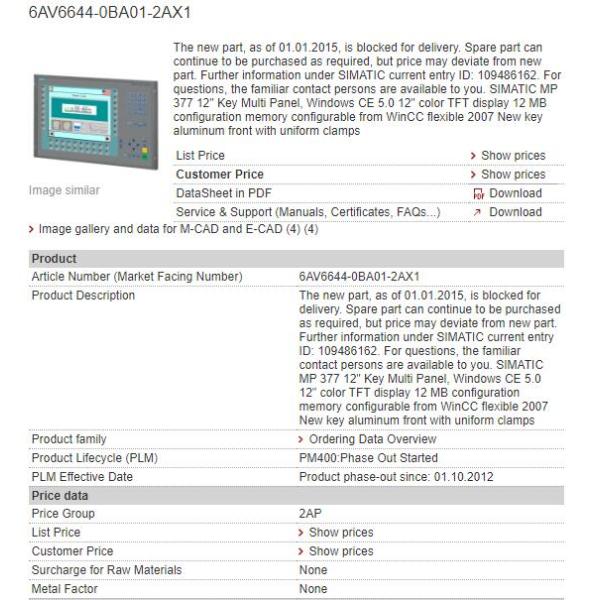 6AV6644-0BA01-2AX1 6AV6 644-0BA01-2AX1 Siemens Touch Screen Panel