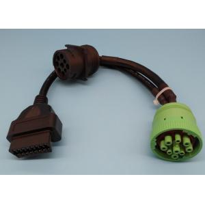 Green Deutsch 9 Pin J1939 Female to OBD2 OBDII 16 Pin Female and J1939 Male