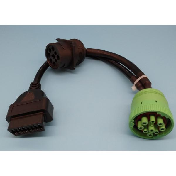 Green Deutsch 9 Pin J1939 Female to OBD2 OBDII 16 Pin Female and J1939 Male
