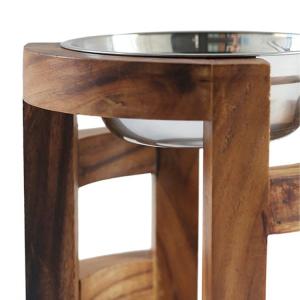 Make Pet Eat Elevated Bamboo Wooden Pet Food Feeder With Stainless Steel Bowls