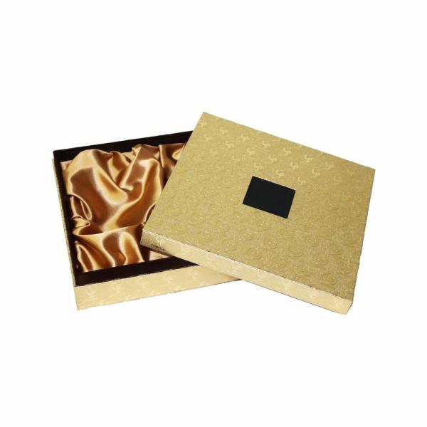Buy Gold Debossed Cardboard Paper Box Square With Satin Foam Tray at wholesale prices