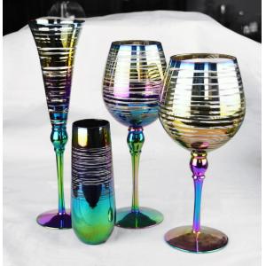 Laser Circles Pattern Iridescent Crystal Wine Glass With Pearl Stem