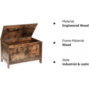 Toy Box, Retro Wooden Look Storage Chest with Safety Hinge, Easy Assembly
