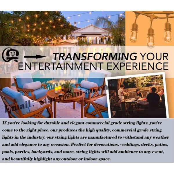 Black 48ft Waterproof Decorative String Lighting Vintage 15 Heads E26 E27 Sockets