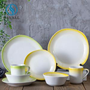 Quality Transitional Yellow Cyan Colored Porcelain Dinnerware Microoven Safety for sale