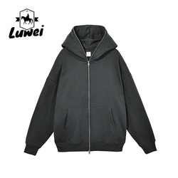 Zip Plain Street Wear Hoodie Men Slim Heavyweight Cotton Sweatshirt