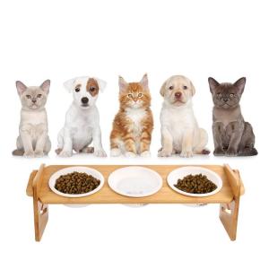 Quality OEM/ODM Acceptable Wooden Stand Pet Dining Table Cat Feeder with Adjustable Bamboo Stand for sale