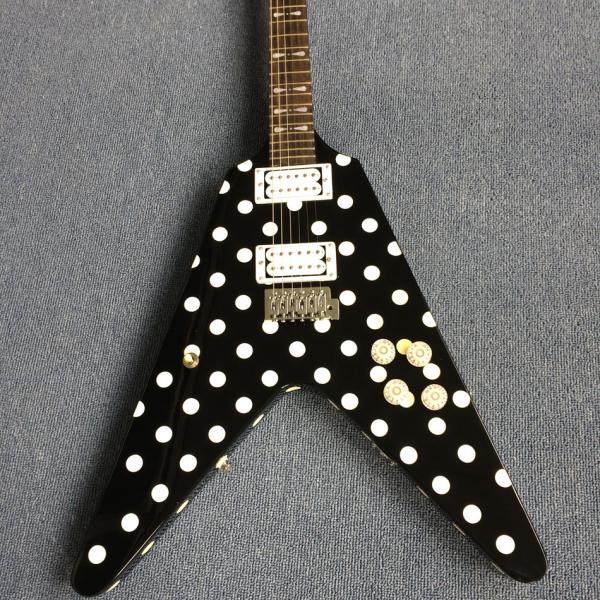 High-quality custom V style electric guitar, rosewood fingerboard ,Black and white color, Chrome hardware