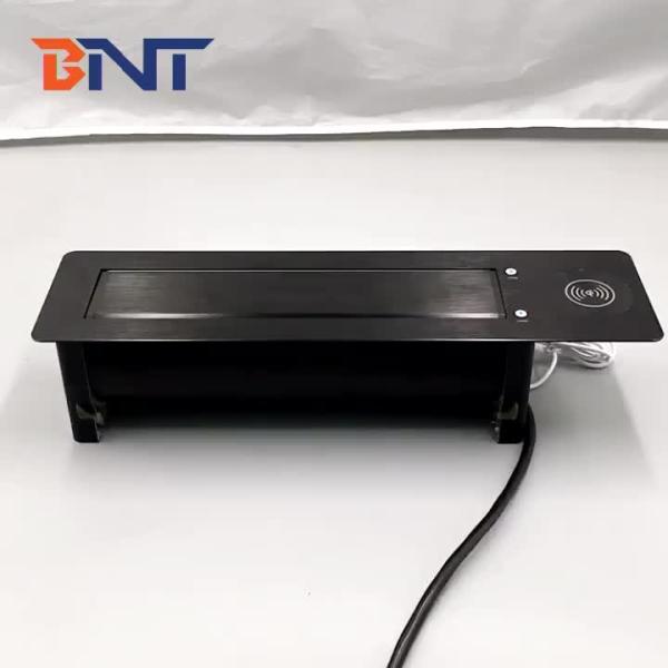 black rotation with wireless charger motrorized electric table flip up media