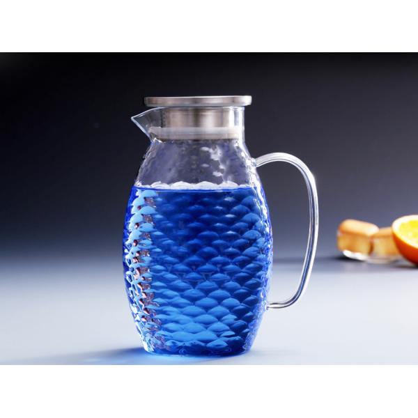 High Borosilicate Glass Pitcher , Drip Free Large Capacity Glass Water Carafe