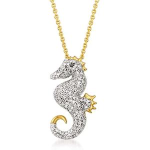 Quality Ross-Simons 0.25 ct. t.w. Diamond Seahorse Pendant Necklace With Black Diamond Accent in 18kt Gold for sale
