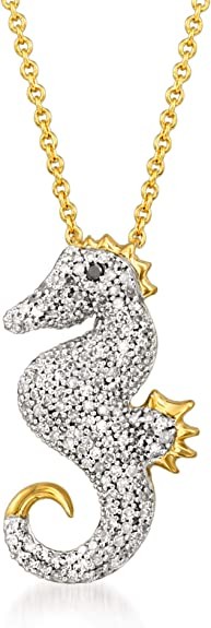 Ross-Simons 0.25 ct. t.w. Diamond Seahorse Pendant Necklace With Black Diamond Accent in 18kt Gold