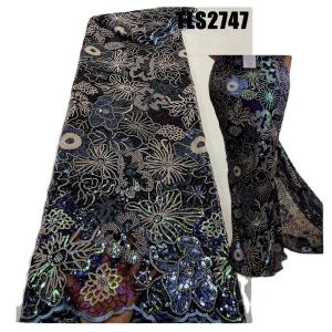 African Sequins Lace Fabric Multi color Net Embroidery Tulle Lace Fabric For