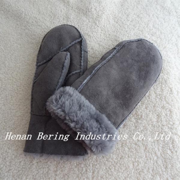 Wholesale Economic Soft Hand Sewn Double Stitching Real Lamb fur Patched Shearling Sheep Skin Cheap Winter Leather Mitten Gloves