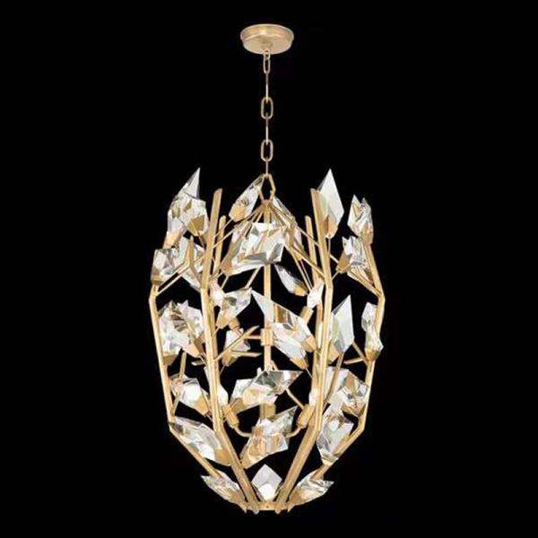 Round Creative Modern Crystal Chandelier With Gold Finish Hand Cut Faceted Crystal Leaves