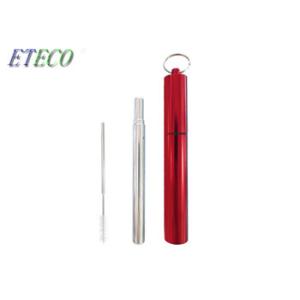 Flexible Reusable Telescopic Straw , Wide Metal Straws With Cleaning Brush