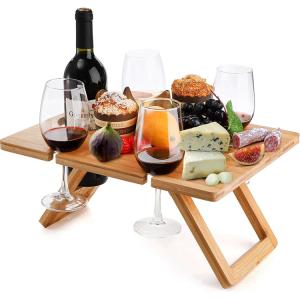 Quality Portable Outdoor Indoor Wooden Bamboo Folding Picnic Tray Table for Snacks and Wine for sale