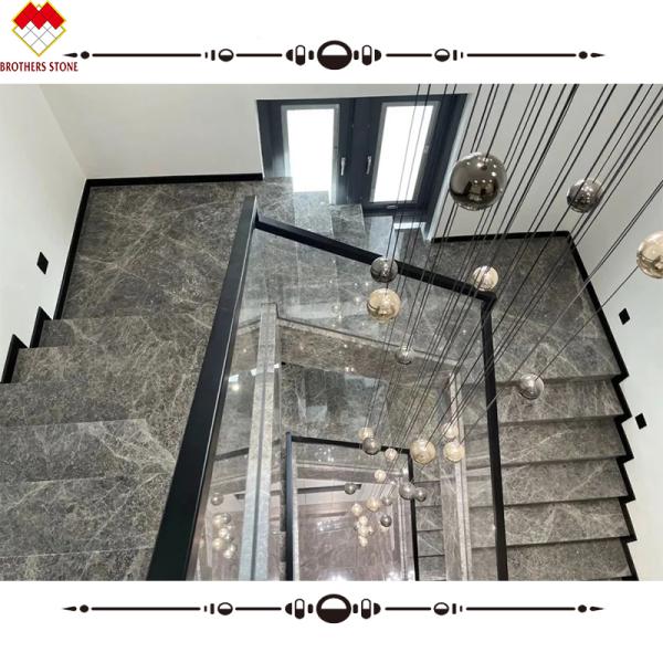 LED Stair Light Straight Spiral Marble Steps with Natural Marble Stone Stair Material