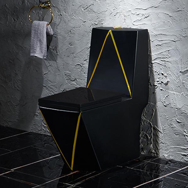 Buy One Piece Washdown Sanitary Ware Toilet Black Gold Graphic Design at wholesale prices