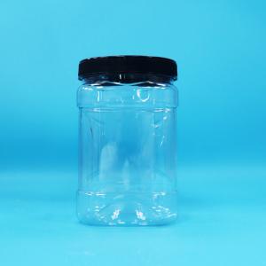 Quality Clear Dried Fruit And Nuts Square PET Plastic Grip Jars With Black Flat Lids for sale