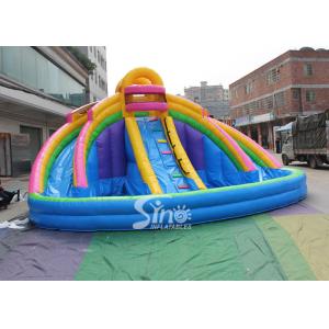 Backyard Rainbow Commercial Inflatable Water Slides with Pool , Double Lane