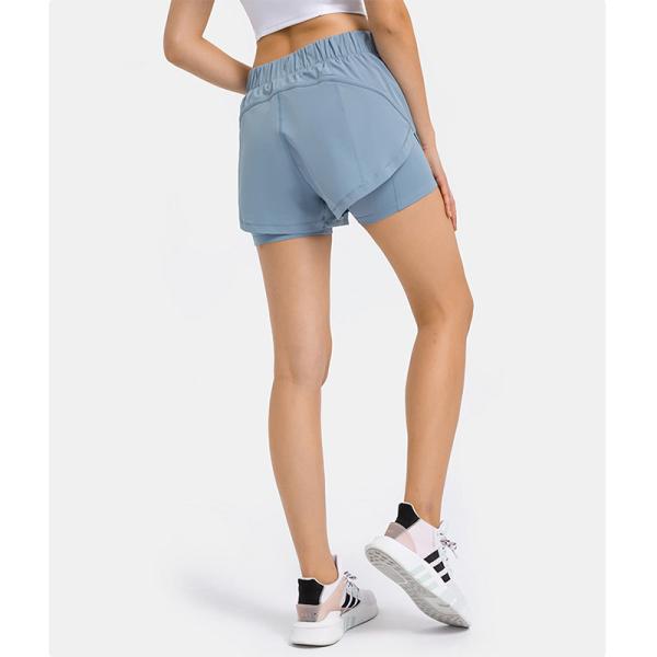 Adjustable Waist High Stretchy Yoga Pocket Shorts Anti Glare Sports Pants Built - In Shorts