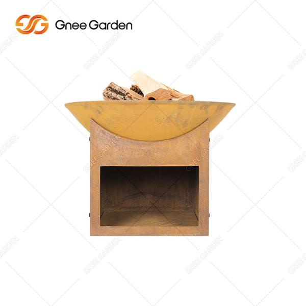 Round Outdoor Garden Wood Burning Corten Steel Fire Pit 3mm With Wood Storage
