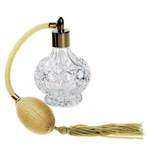 Clear Checked Carved Glass Empty Perfume Bottles With Spray Atomizer