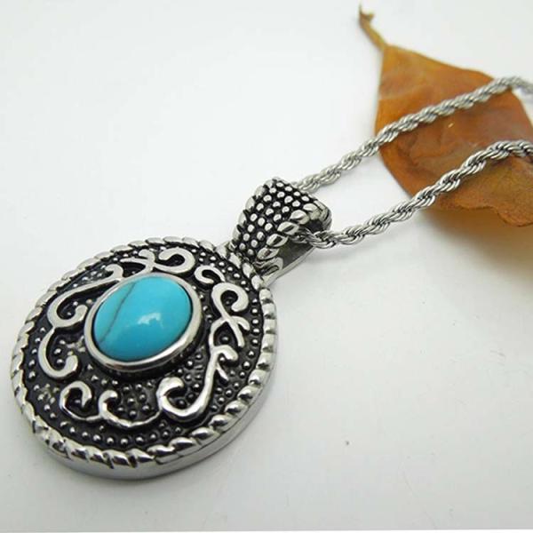 925 Silver Plated Titanium Steel Rope Chain with Vintage Old Turquoise Pendant(SP046)