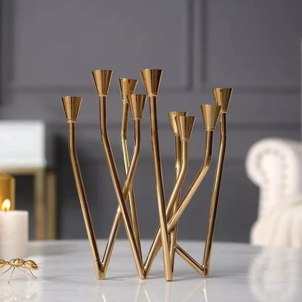 W shape metal nordic style brass candle stick holder tabletop Decorative Candle