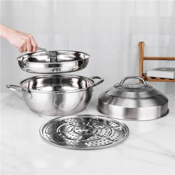 Buy 30cm Stainless Steel Double Bottom Cookware Steamer Pot Set at wholesale prices