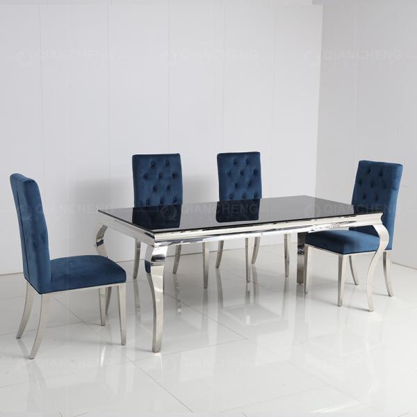 12mm Tempered Glass Dining Table 6 Chairs Stainless Steel Legs