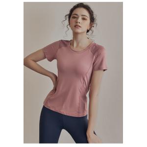 OEM ODM Ladies Sports Wear Pink Mesh Splice Womens Exercise T Shirt