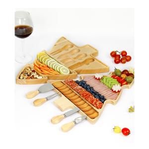 Unique Irregular Christmas Tree Charcuterie Board Set And Knives Made of Solid