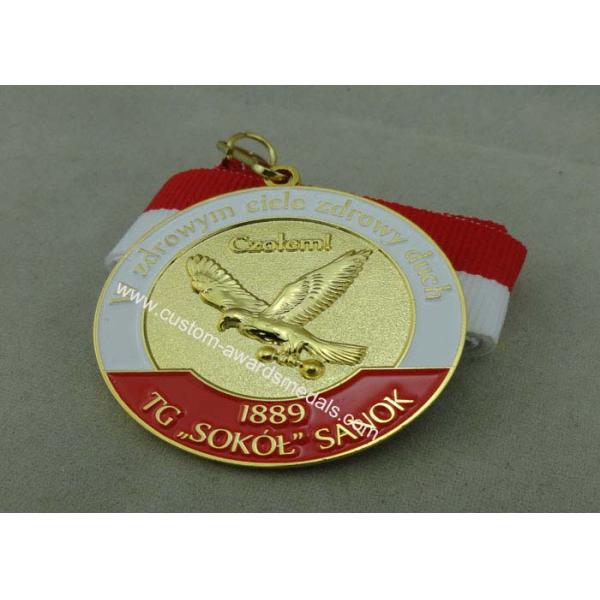 Die Casting Soft Enamel Medal , Marathon Running Medal With Printing Ribbon