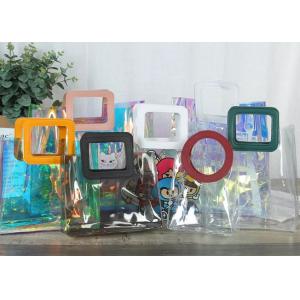 Iridescent Thickened Clear PVC Handbags With PU Leather Handle