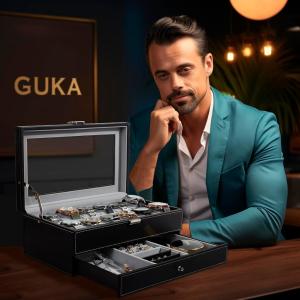 GUKA Watch Box 12 Slot Watch Display Organizer Leather Jewelry Case Drawer Glass