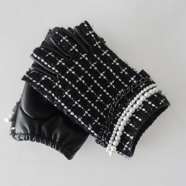 Buy Fashion Women Black Leather Half Finger Gloves at wholesale prices