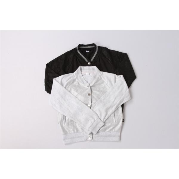 Buy Black Grey Kids Terry Bomber Jacket 65% Polyester 35% Cotton at wholesale prices