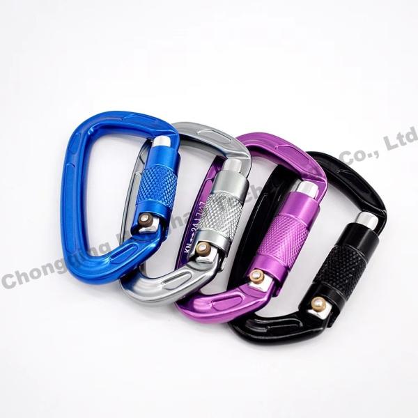 22KN D Shape Auto Lock High Strength Aluminium Alloy Climbing Safety Carabiner Hardware